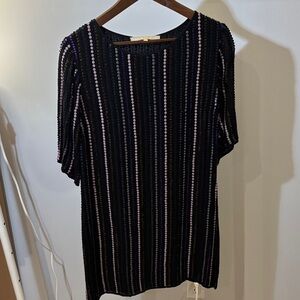 Elegant Black and Purple sequin Striped Mini Dress